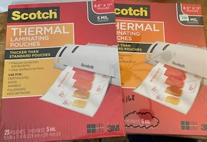 2 Sealed Packages Scotch Thermal Laminating 25 Pouches 8.9 x 11.4 5 Mil Thicker - Picture 1 of 6