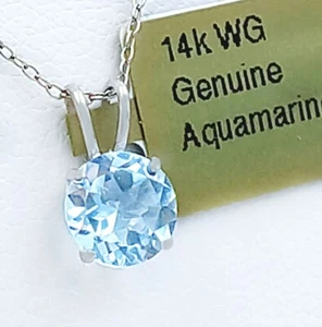 GENUINE 1.09 Cts AQUAMARINE PENDANT 14k WHITE GOLD - FREE APPRAISAL -Made in USA - Picture 1 of 7