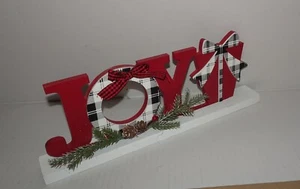 Handmade Christmas Joy Wooden Sculptured Tabletop Decor Floor Display 13" - Picture 1 of 8