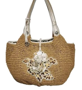 BRIGHTON OBRA MAESTRA ADALIYA APLIQUES FLORALES PAJA DE RAFIA CUERO GENUINO HOBO - Imagen 1 de 22