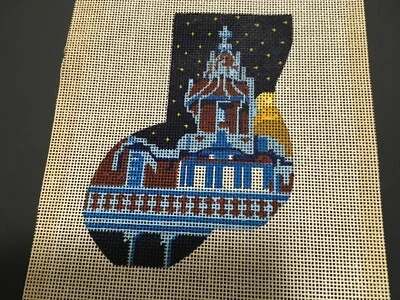 Needlepoint hand painted Christmas stocking 10” X 7.5” canvas NEW VTG cathedral - Image 1 of 3