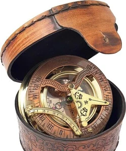 Maritime antike Messing & Kupfer Sonnenuhr Kompassuhr Sun dial in Box Geschenk - Bild 1 von 6