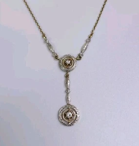 14k Gold Diamond Art Deco Necklace - Picture 1 of 5
