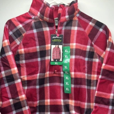 Pullover para mujer talla XL Eddie Bauer polar 1/4 cremallera bayas oscuras a cuadros Foto 1 de 4