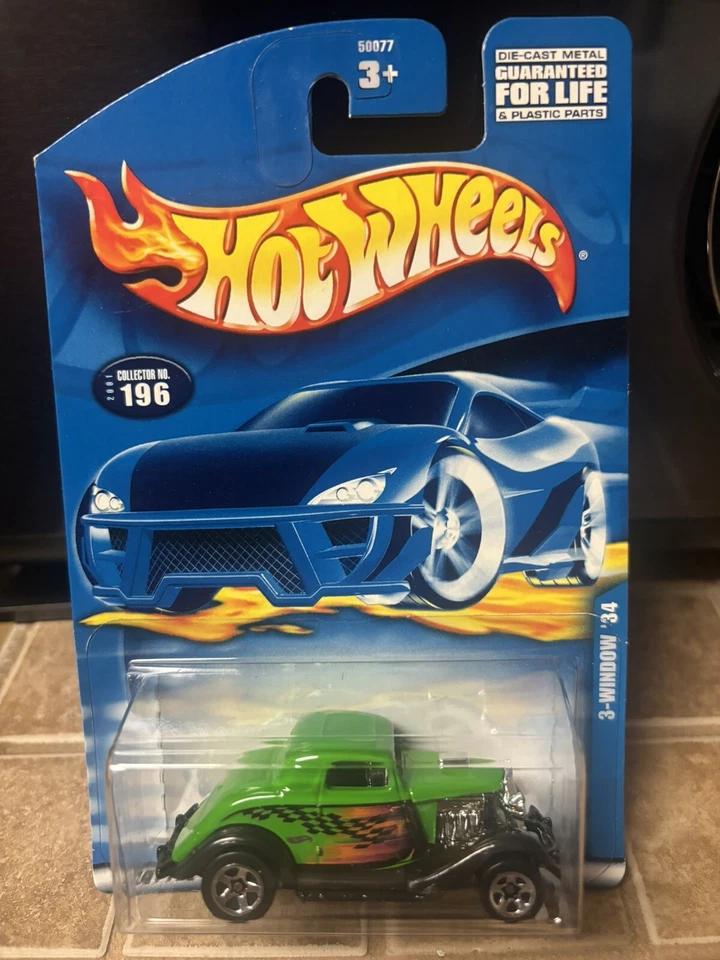 Hot Wheels 3-Window ‘34 2001 #196 Variation No Race And Win On The Card Vintage - Image 1 of 1