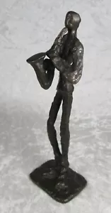 Brutalist Bronze Saxophone Player Sculpture 8in Tall Vintage Mid Century Modern - Picture 1 of 10