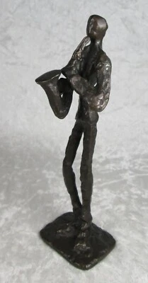 Brutalist Bronze Saxophone Player Sculpture 8in Tall Vintage Mid Century Modern - Image 1 of 4