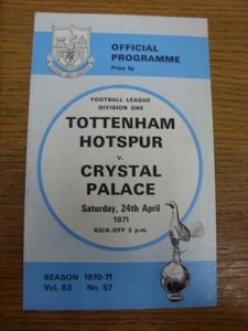24/04/1971 Tottenham Hotspur v Crystal Palace (folded, marked, team changes). A - Picture 1 of 1