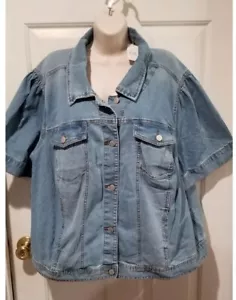 Est. 1946 Denim Stretch Short Sleeve Jacket Button Front Pockets Nwt Size 26/28 - Picture 1 of 16