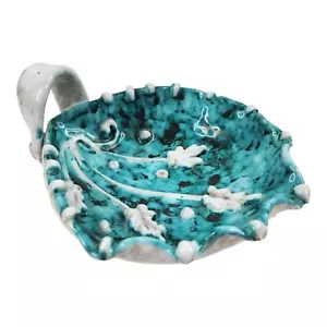 Italienische Keramik Bonboniere blau weiß überbackene Muschel glasiert Schmuckschale 6,5 Zoll - Bild 1 von 15