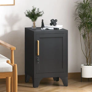 Metal Nightstand Bedside Table End Side Table with Lock Storage Cabinet for Bed - Picture 1 of 11