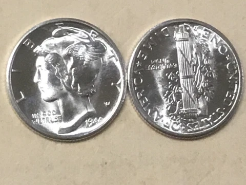 1944 D SILVER BU MERCURY DIME. REALLY NICE! Cover