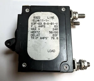 Airpax Circuit Breaker 240V AC 63A Bullet Breaker IELHK11-1-63F-63.0-A-01-V Fuse - Picture 1 of 9