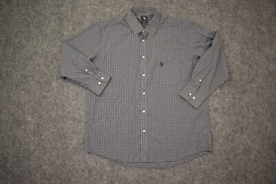 Camisa polo masculina manga longa bolso pônei preta cinza 17-17.5 32/33 EUA adulto XL 17-17.5 32/33 - Imagem 1 de 4