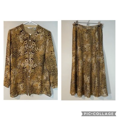 Laura Ashley женщин шелковая рубашка юбка комплект размер S леопард печать вышитая туника - Изображение 1 из 4