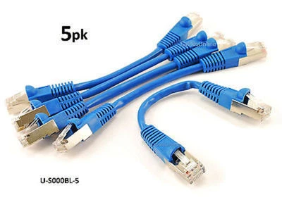 5-PACK 6" Shielded CAT5e Network STP Ethernet RJ45 Blue Patch Cable, U-S000BL-5 - Image 1 of 2