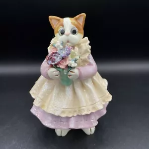 Statuina Gatto Donna Little Enesco - Gatto Tabby con Mazzo di Fiori - Foto 1 di 8