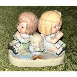 Dolly Dingle Global Art 1988 girl & boy with bear porcelain bisque - Picture 1 of 4
