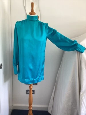 Mini túnica social vintage década de 1960 cetim turquesa / ?12 - Imagem 1 de 4