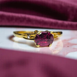 ANTIQUE- 14K Gold -Natural Burmese Ruby & Diamond Ring -Size 5.5 Edwardian -1.3g - Picture 1 of 24