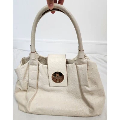 Kate Spade Bexley Stevie Ostrich Leather Cream Turn Lock Shoulder Bag - Image 1 of 4