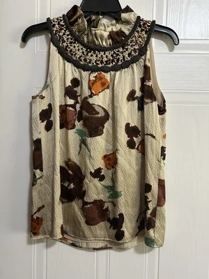 Blusa feminina Etcetera sem mangas 100% seda halter floral com miçangas tamanho 4 - Imagem 1 de 4