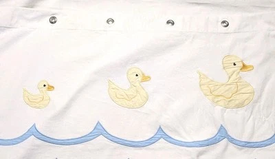 POTTERY BARN KIDS Ducky Duck Applique  Shower Curtain 100% Cotton 72"X67" - Image 1 of 4