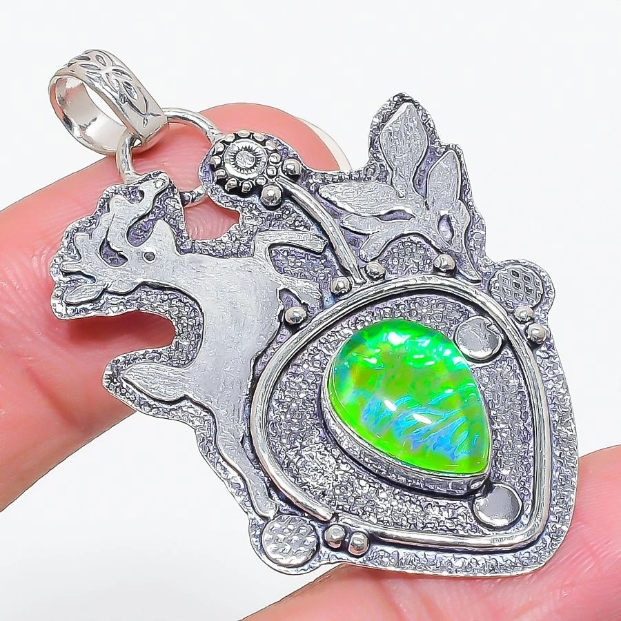Triplet Opal Gemstone Handmade 925 Sterling Silver Jewelry Pendant Size 2.2" - Image 1 of 1