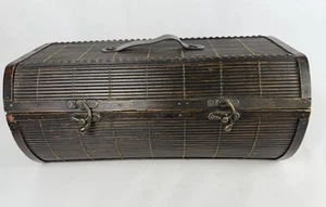 Vintage Wicker Pencil Reed Chest Brass Latches Leather Straps 16.5” x 9” x 7” - Picture 1 of 13