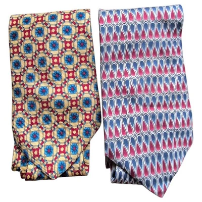 Lote de 2 corbatas Henri Christiaan patrón geométrico de seda diseñador británico de París Foto 1 de 4