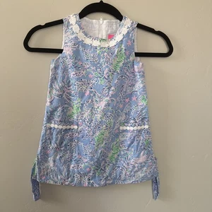 LILLY PULITZER Girls Shift Dress Size 2 Tiger Turtle Periwinkle Blue Sleeveless - Picture 1 of 10