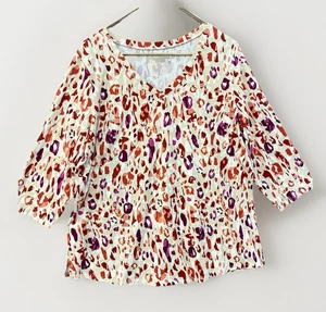 Belle Kim Gravel Top Pullover Womens Large Pink Animal Print Abstract 3/4 Sleeve - Picture 1 of 9