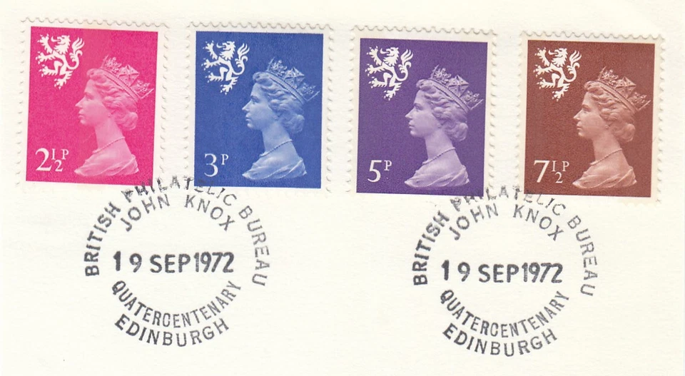 7.5p 5p 3p 2.5p GB Scotland Used Definitives John Knox 1971 ON PIECE (147565) - Image 1 of 1