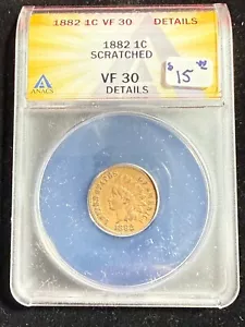 1882 INDIAN HEAD CENT ANACS VF 30 DETAILS SCRATCHED - Picture 1 of 4