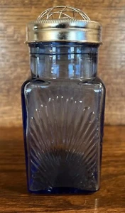 Blue Glass Square Vase Metal Frog Flower Holder Arrangement Flowers Floral - Picture 1 of 4