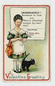 Postkarte um 1916 Süße Katze Jemand zum Lieben Gutschein Valentinstag - Bild 1 von 2