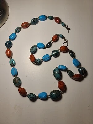 Collar Artesiano Anudado a Mano Turquesa Cuentas Plata Palanca 36"  Foto 1 de 4