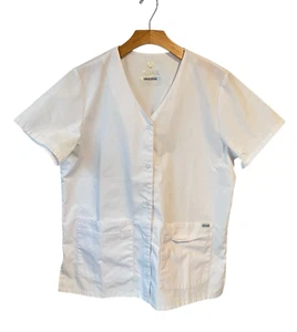 ADAR Universal Smock Scrub Top Unisex Size M White Snap Front Short Sleeve NWT - Picture 1 of 10