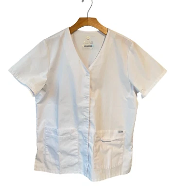 ADAR Universal Smock Scrub Top Unisex Size M White Snap Front Short Sleeve NWT - Image 1 of 4