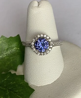 Anillo halo tanzanita corte brillante redondo natural de 0,92 quilates Foto 1 de 2