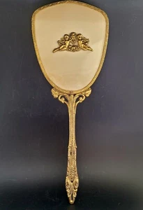 Espejo de mano Globe chapado en oro 24k Midcentury vintage tocador ángel y rosa - Imagen 1 de 12
