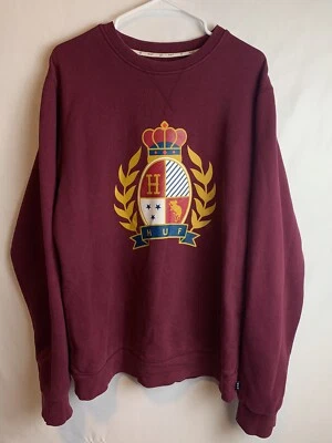 Huf Skateboarding Crest Emblem Rat Burgundy Crewneck Men’s Size Large - Image 1 of 4
