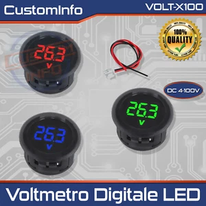 Voltmetro Digitale LED DC 4-100V Impermeabile, Display 12V 24V Auto Moto Camper - Imagen 1 de 8