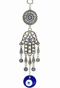 Turkish Blue Evil Eye Hamsa Hand Wall Hanging Amulet Blessing Gift CL3 - Picture 1 of 5