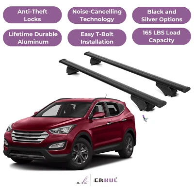 Barras transversales de techo ERKUL para Hyundai Santa Fe 2013-2018 - rieles empotrados - negras Foto 1 de 4