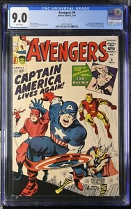 Avengers #4 CGC VF/NM 9.0 White Pages 1st Silver Age Captain America! Marvel - Picture 1 of 2
