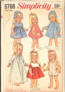 Simplicity 6768 Sewing Pattern Doll Clothes 18 Inch Dolls Vintage 1966 UNCUT FF - Picture 1 of 2
