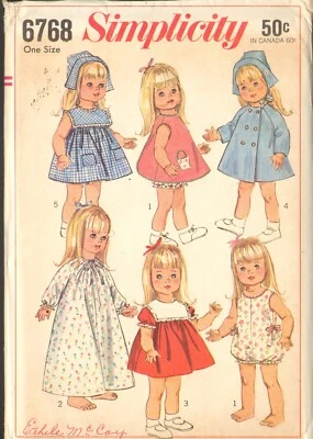 Simplicity 6768 Sewing Pattern Doll Clothes 18 Inch Dolls Vintage 1966 UNCUT FF - Image 1 of 2