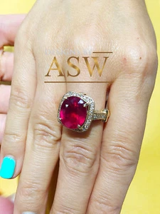 14k Gelbgold Ovalschliff simulierter Rubin und Diamant Halo Deko Ring 8,50ctw - Bild 1 von 10
