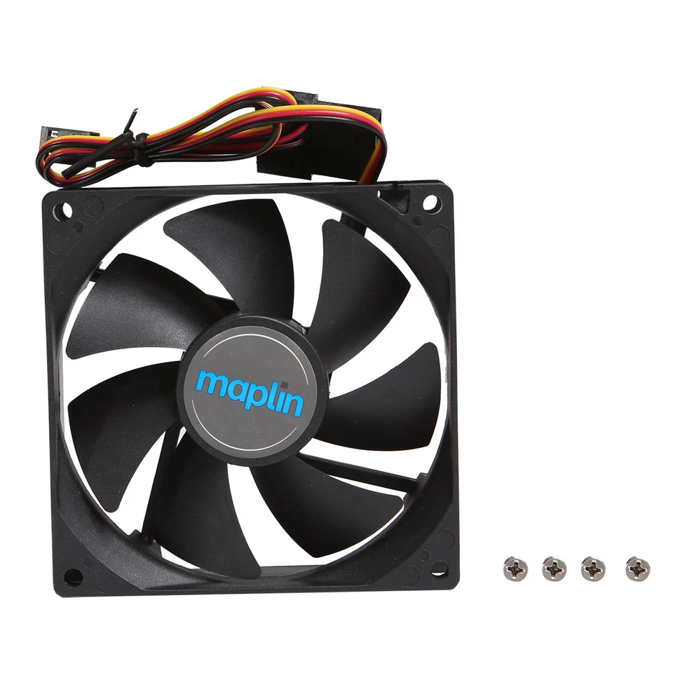 Maplin 92mm Black PC Case Fan Noise Level 22.5 DB Cooling 3-pin 4-pin Connectors